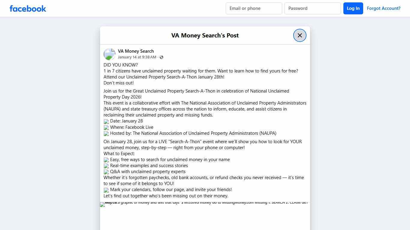 VA Money Search - DID YOU KNOW? 1 in 7 citizens have... Facebook